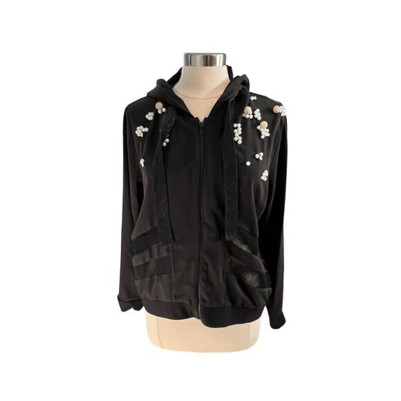 Gizia Sport Full Zip Jacket Mesh Embellished Beaded Black 42 - Picture 1 of 4